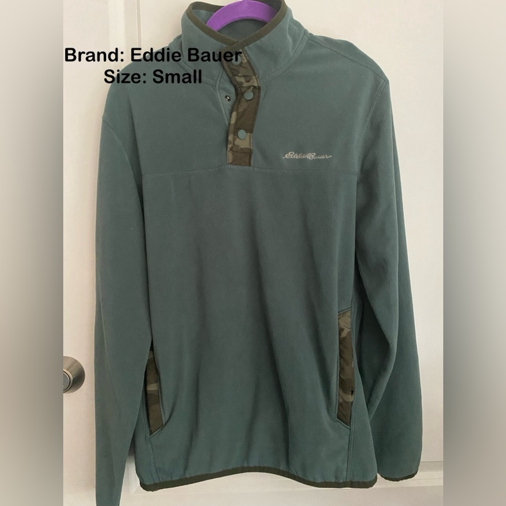 Eddie Bauer Men's Quest Fleece Pullover Snap Mock Neck Size S Expedition Green